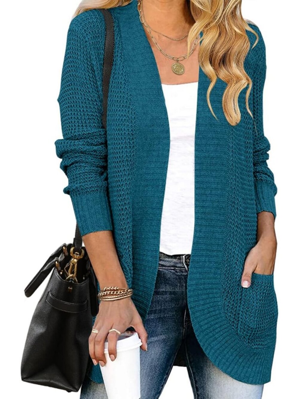 Cozy Long Sleeve Open Front Cardigan | Chunky Knit Draped Sweater Outerwear